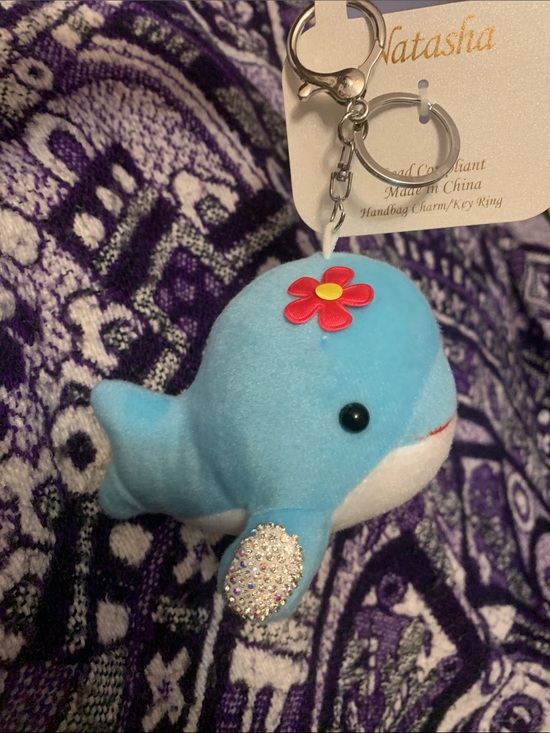 Natasha Couture Accessories - Natasha Blue Whale Plush Keychain with Flower Accent